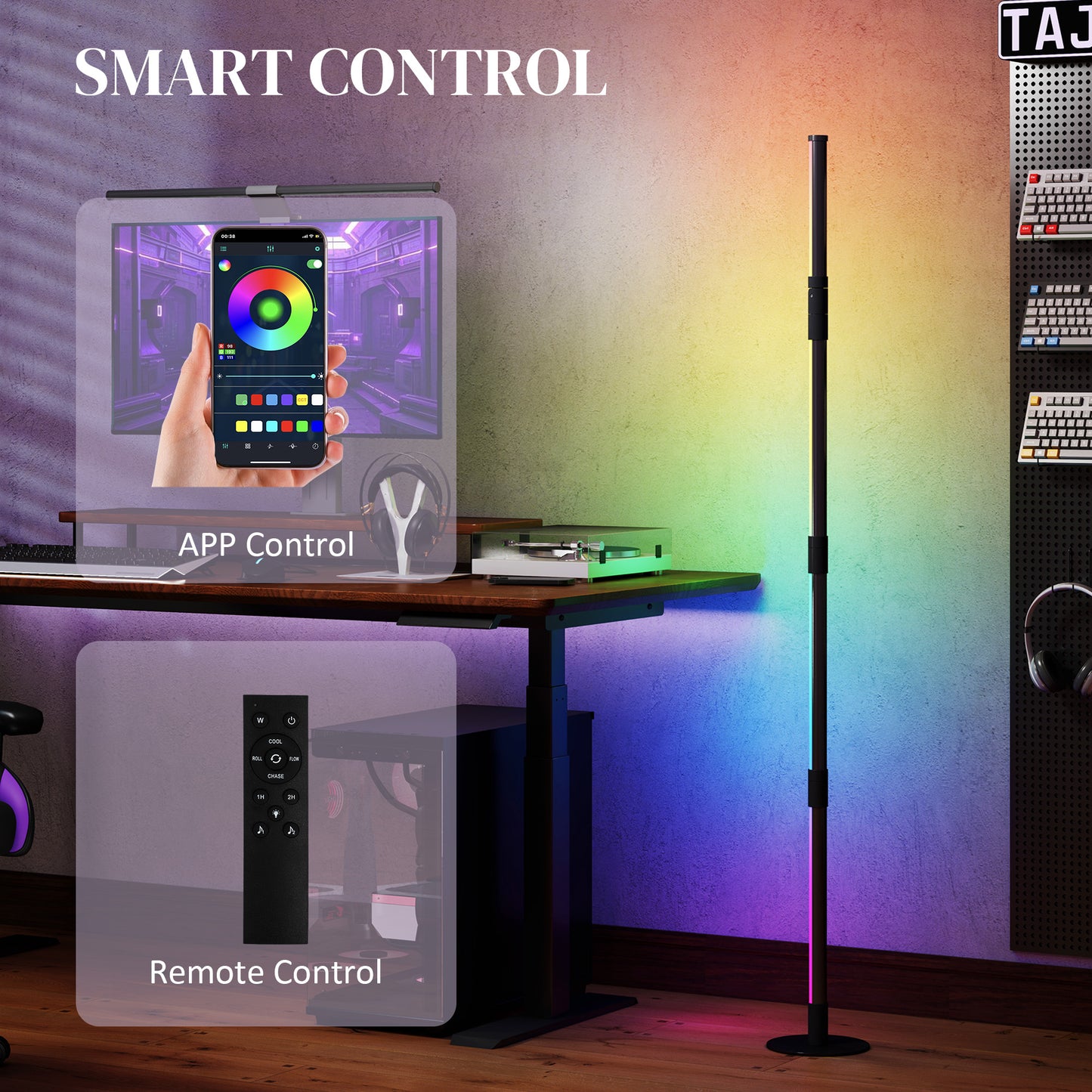 HOMCOM LED Floor Lamp, 360° RGB Detachable Corner Floor Lamp with App & Remote Control, Dark Grey