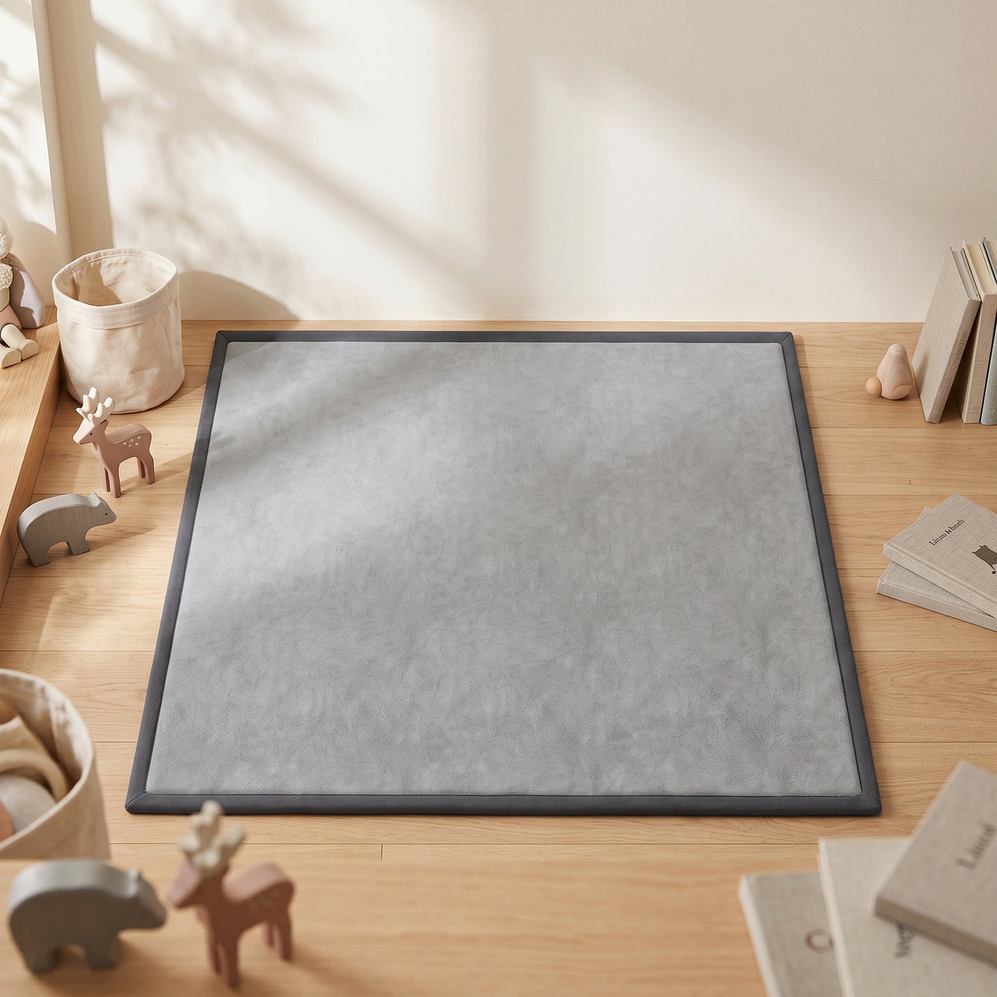 AIYAPLAY Baby Play Mat, 3CM Thick Foam Playmat Rug, Soft Flannel, Non-Slip, Water Resistant, Easy Care, 127 x 127 cm, Dark Grey