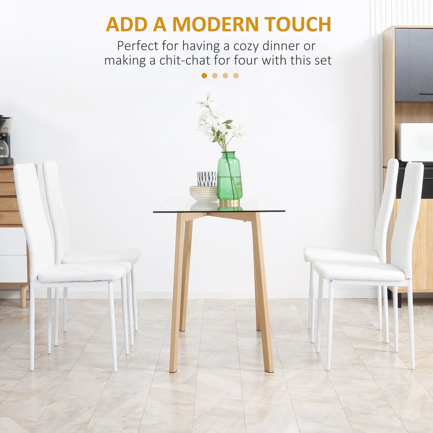 HOMCOM Faux Leather Dining Chairs Set of 4 - White