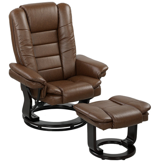 HOMCOM Faux Leather 135° Reclining Chair and Footstool - Brown