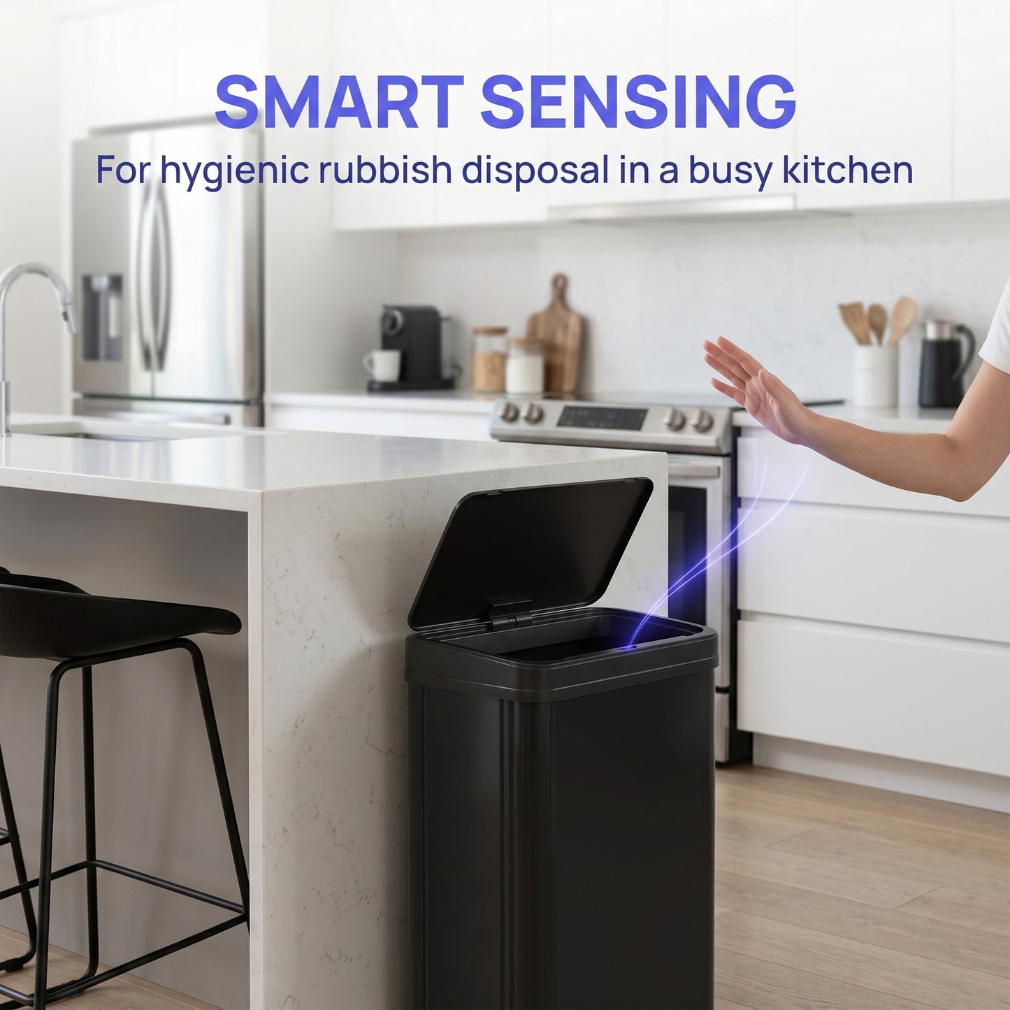 HOMCOM 40L Sensor Bin with Soft-Close Lid, Stainless Steel Automatic Touchless Motion Sensor Kitchen Bin, Black