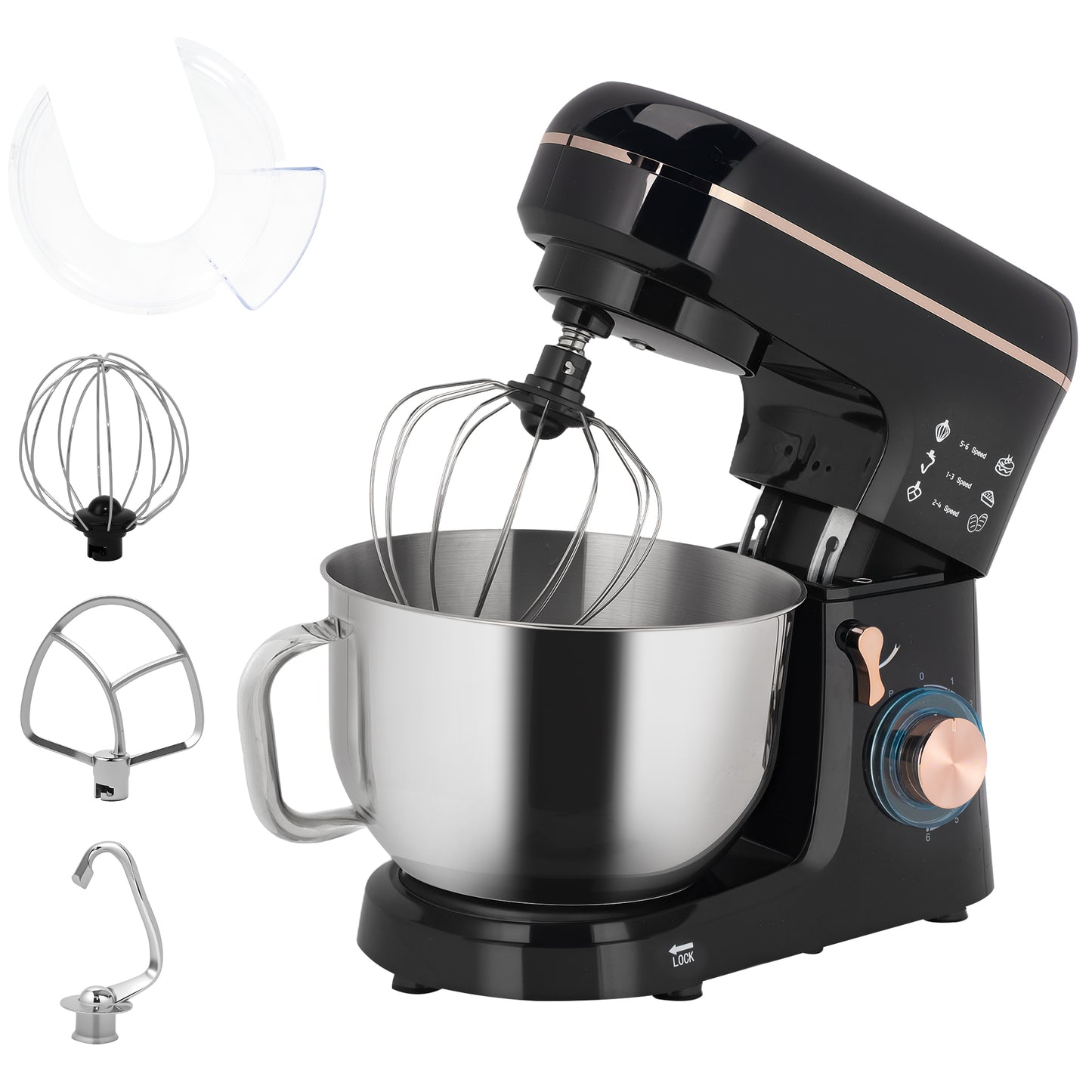 HOMCOM Stand Mixer, 5L Food Mixer, 6 Speeds, 1400W Cake Kitchen Mixer with Dough Hook & Whisk, Black