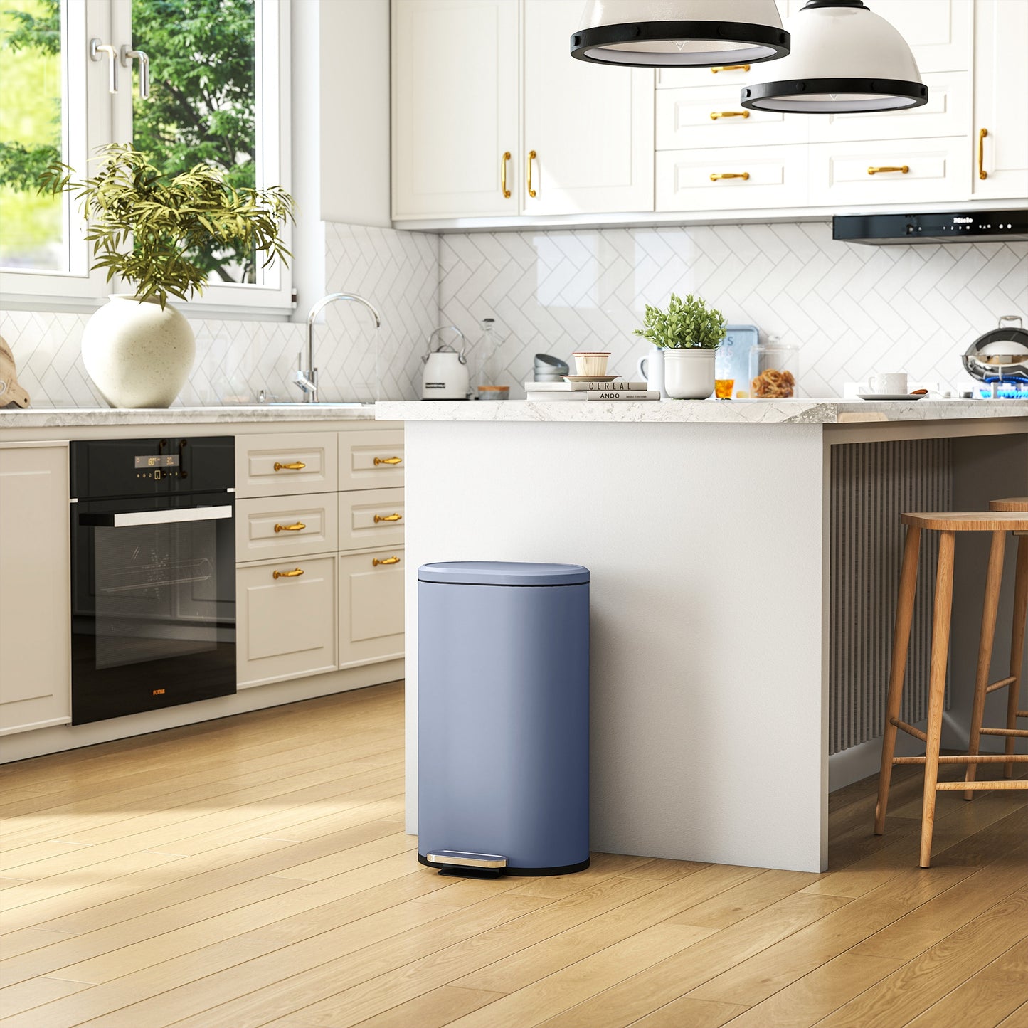 HOMCOM 30L Kitchen Bin, Slim Pedal Bin with 90° Stay-Open & Soft-Close Lid, Removable Inner Bucket, Fingerprint-Resistant, Grey