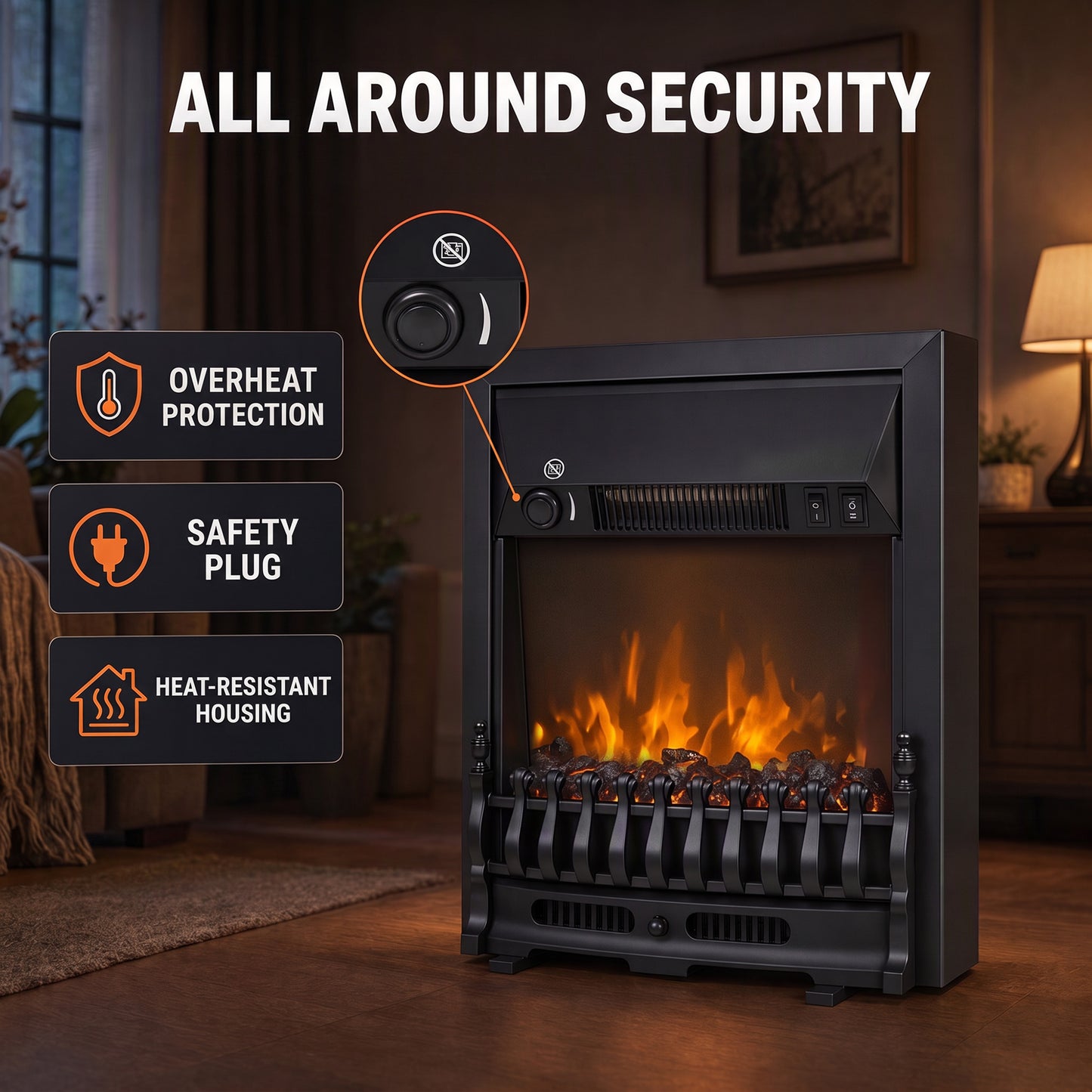 HOMCOM Electric Fireplace Stove Freestanding/ Inset, 1000W/2000W, Electric Fire Heater with LED Flame Effect, Coal Logs, Black