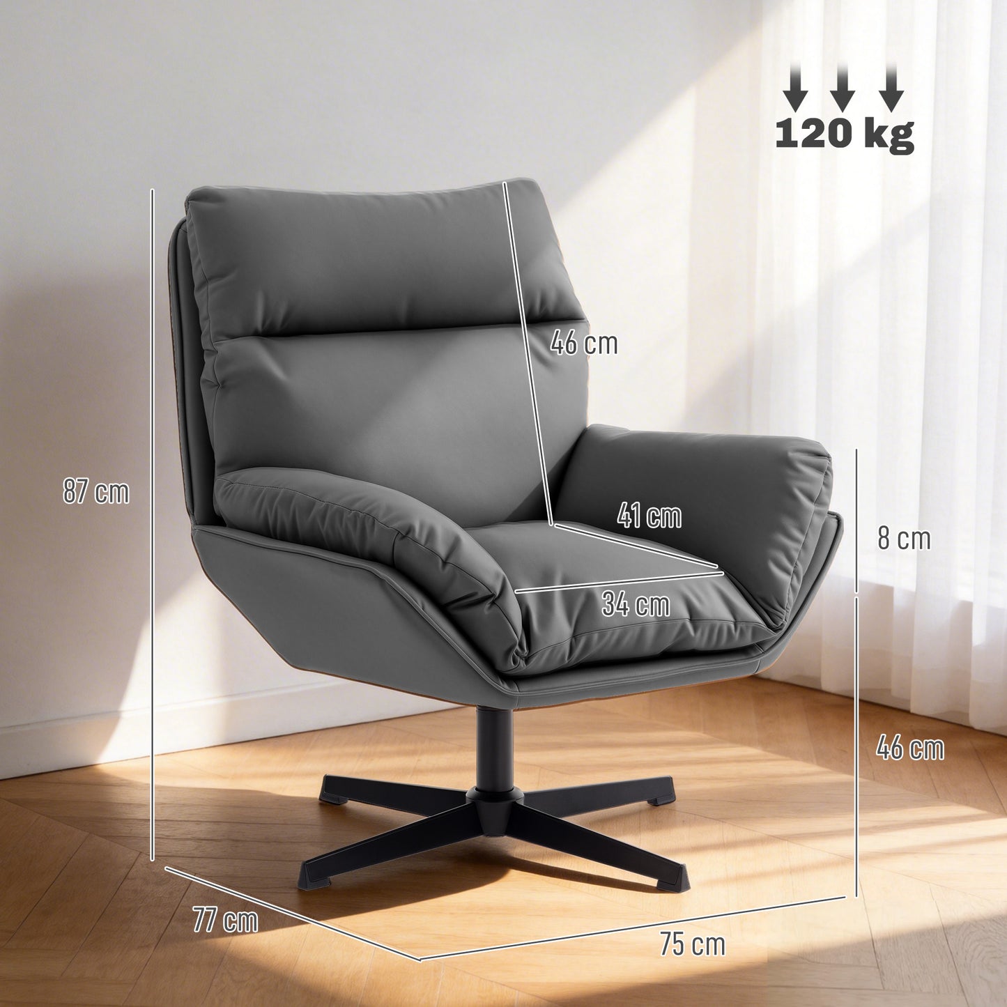 HOMCOM Accent Chair with 360° Swivel Armchair for Living Room with Padded Cushion Dark Brown