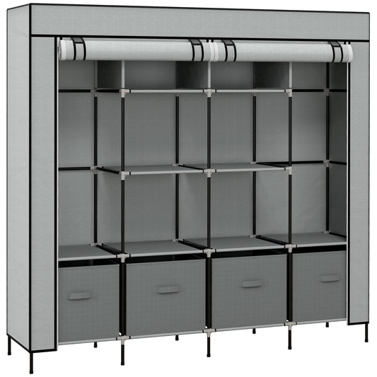 HOMCOM Fabric Wardrobe, Portable with 10 Compartments, 2 Hanging Rails & 4 Fabric Drawers, 166x42.5x169.5cm, Dark Grey