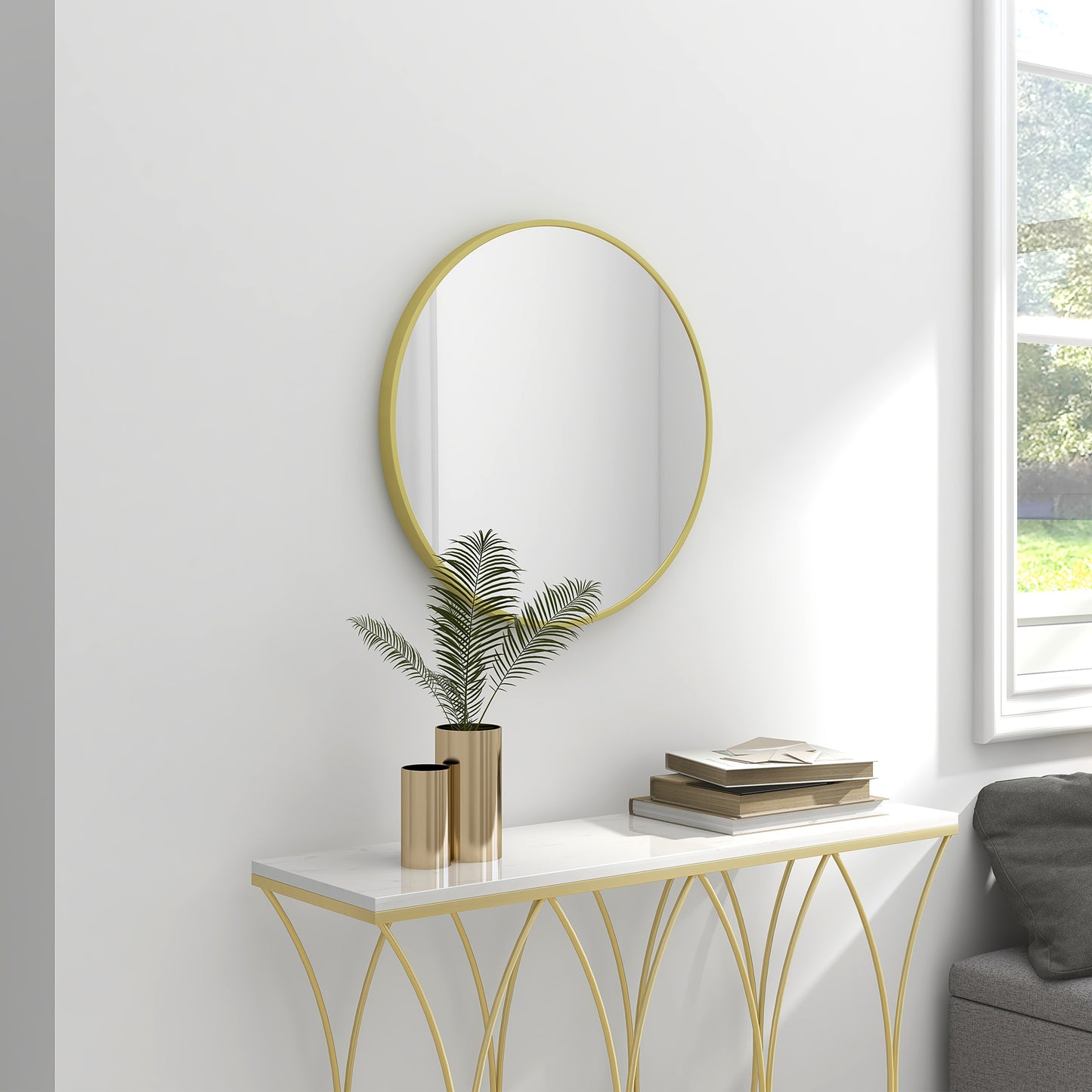 HOMCOM 60cm Round Wall-Mounted Vanity Mirror - Gold