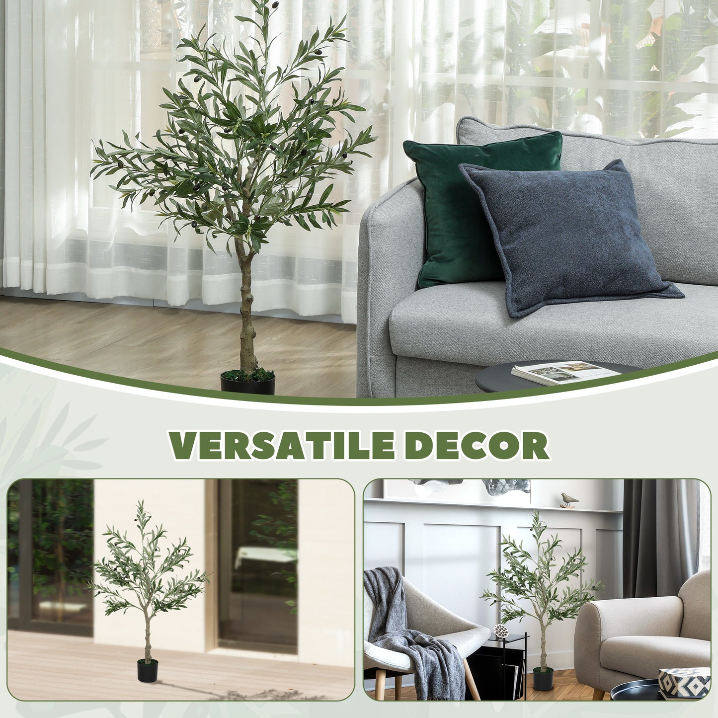 HOMCOM Decorative 4ft Silk Olive Tree, 450 Leaves, 20 Fruits, in Pot, Fake Plant for Home, Office, Indoor Decor, 120cm, Green