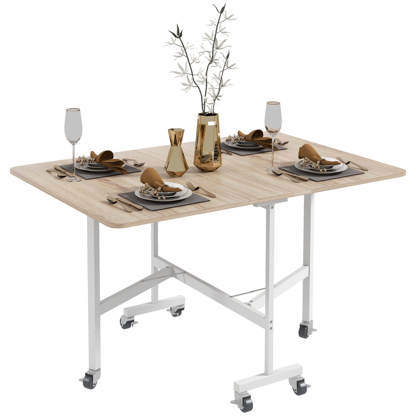 HOMCOM 4-6 Person Drop Leaf Dining Table - Wood-Effect