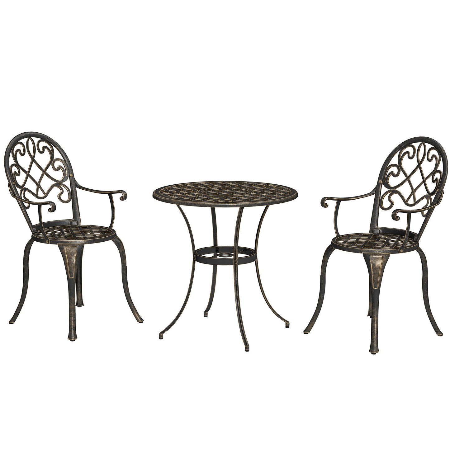 Outsunny 3 Piece Patio Bistro Set for 2, Outdoor Aluminium Garden Table and Chairs with Adjustable Footpads for Balcony, Garden and Patio, Bronze Tone