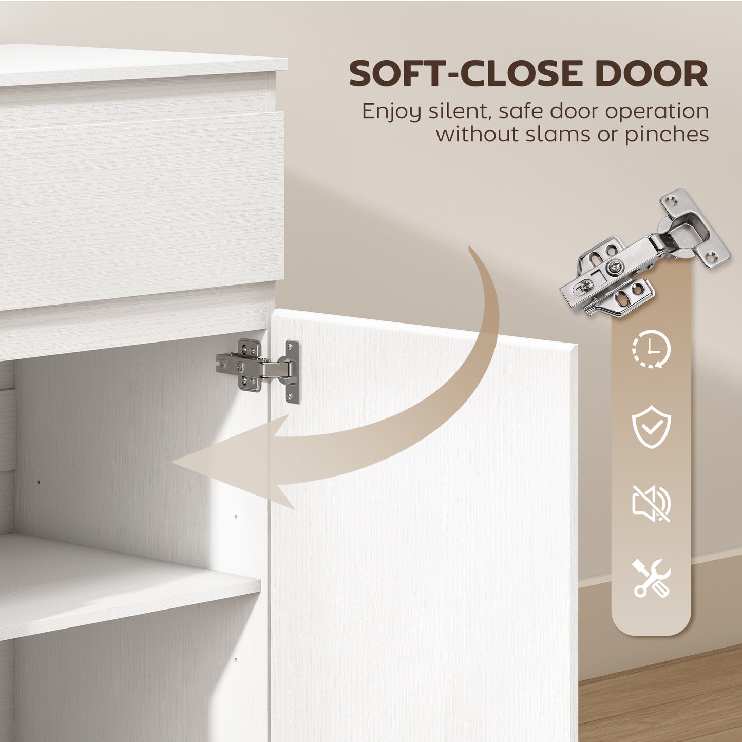 HOMCOM Modern Sideboard, Sideboard Storage Cabinet with 5 Drawers, Adjustable Shelf, Soft-Close Door, White