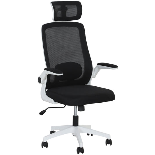 HOMCOM Executive Office Chair, Ergonomic Mesh High Back with Flip-up Armrests, Adjustable, Black