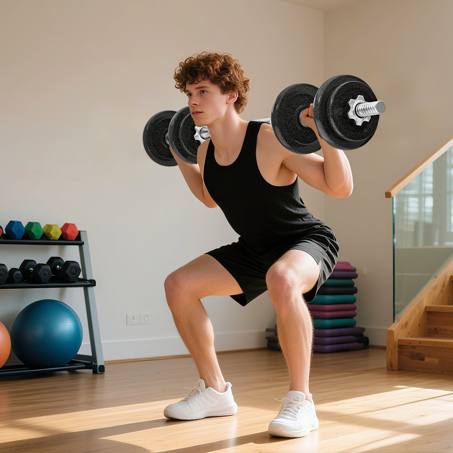 SPORTNOW 2-in-1 Adjustable Dumbbells Set, 20kg Weights with Non-Slip Grip for Strength Training, Home Gym Workout Equipment, Black