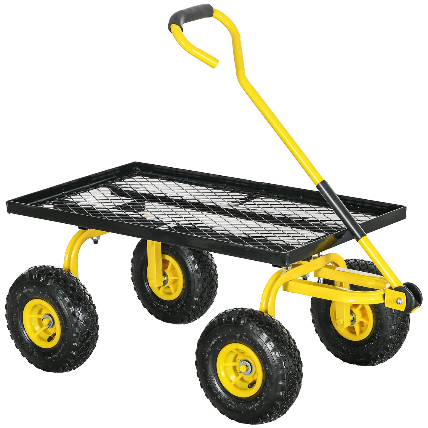 Outsunny Garden Trolley Cart, Heavy Duty Metal Frame with 10" Pneumatic Wheels, Rotating Handle, 150kg Capacity, for Garden/Farm, Yellow