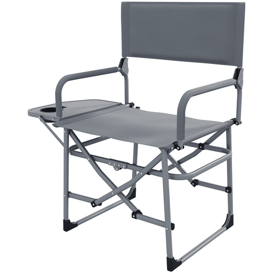 Outsunny Folding Directors Camping Chair with Side Table - Grey
