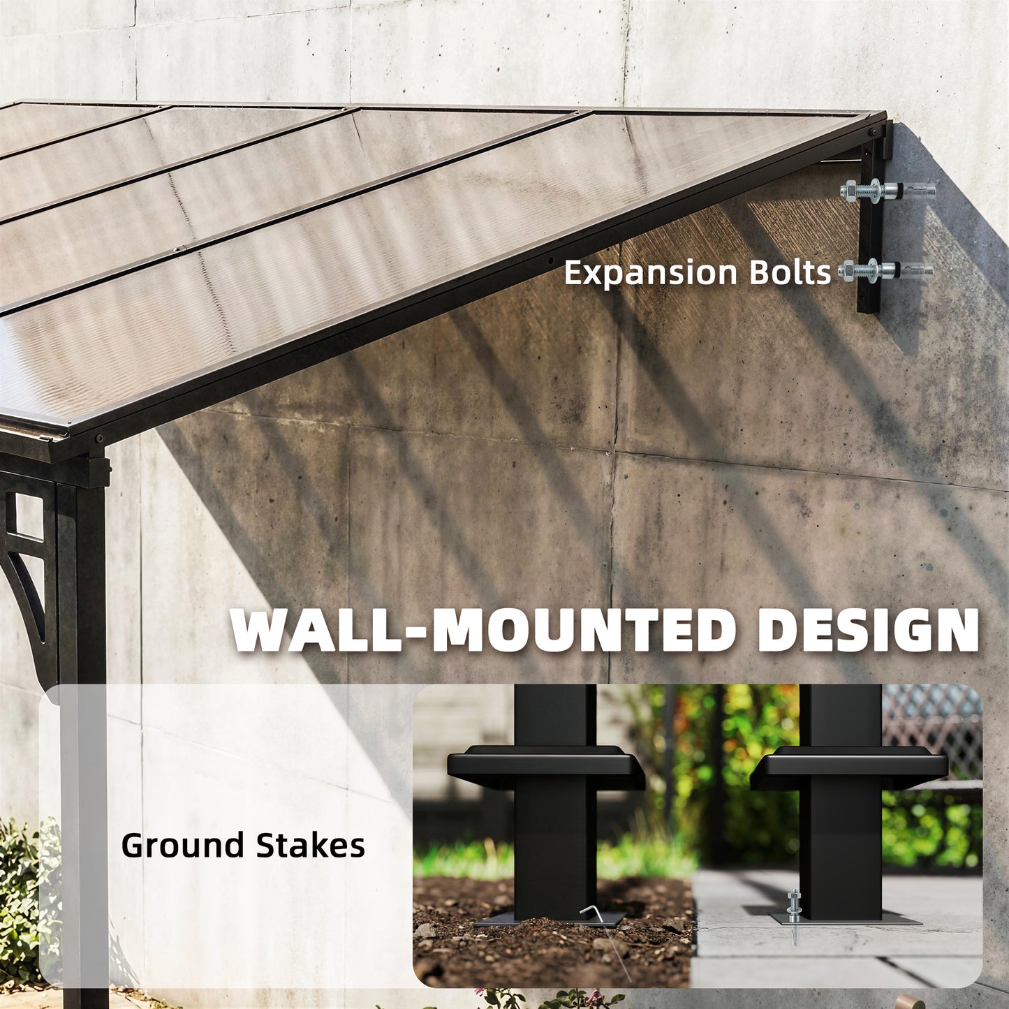 Outsunny 4 x 3 m Metal Lean-to Pergola, Wall-Mounted Garden Pergola and Metal-Aluminium Frame, Heavy Duty Hardtop Gazebo for Outdoor Patios, BBQ, Brown
