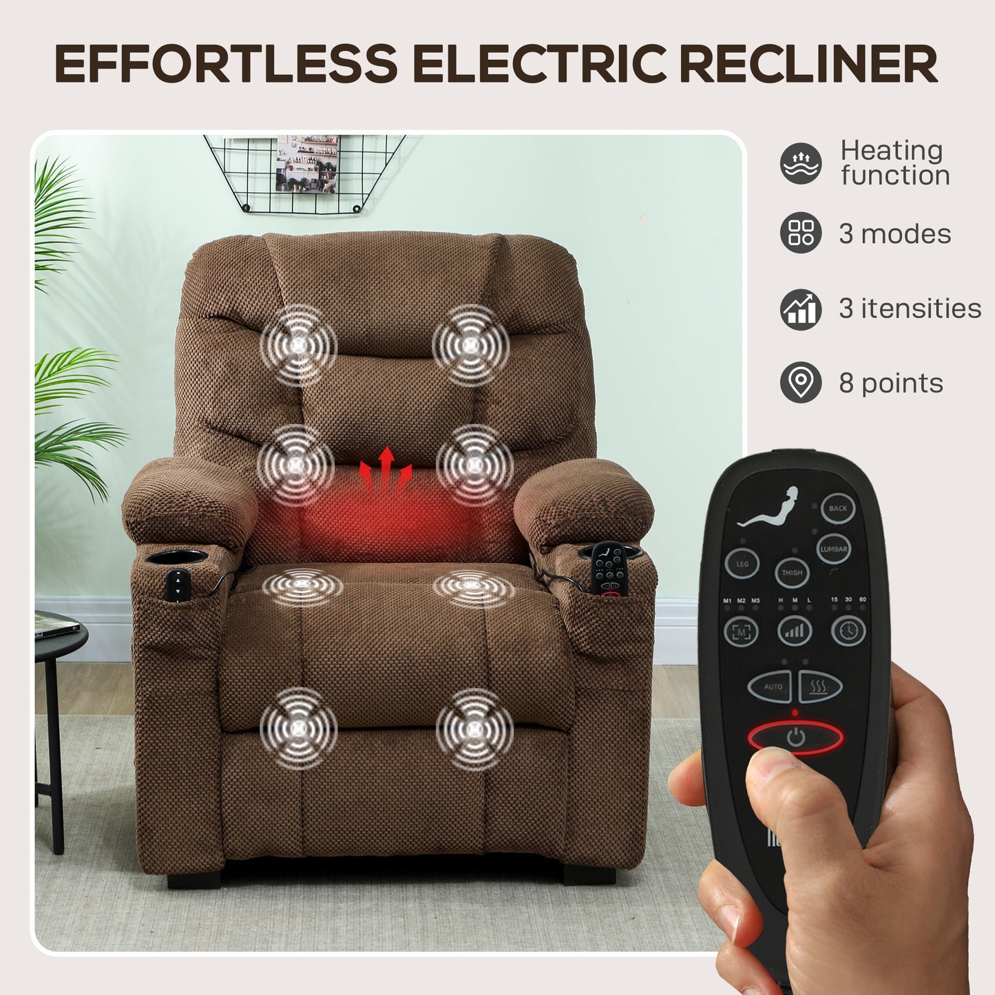 HOMCOM Electric Massage Recliner Chair with Heat Brown
