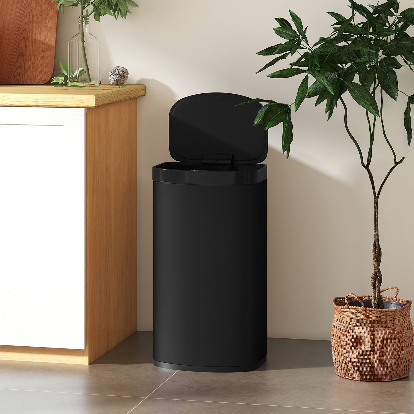 HOMCOM 55L Sensor Bin Stainless Steel Black