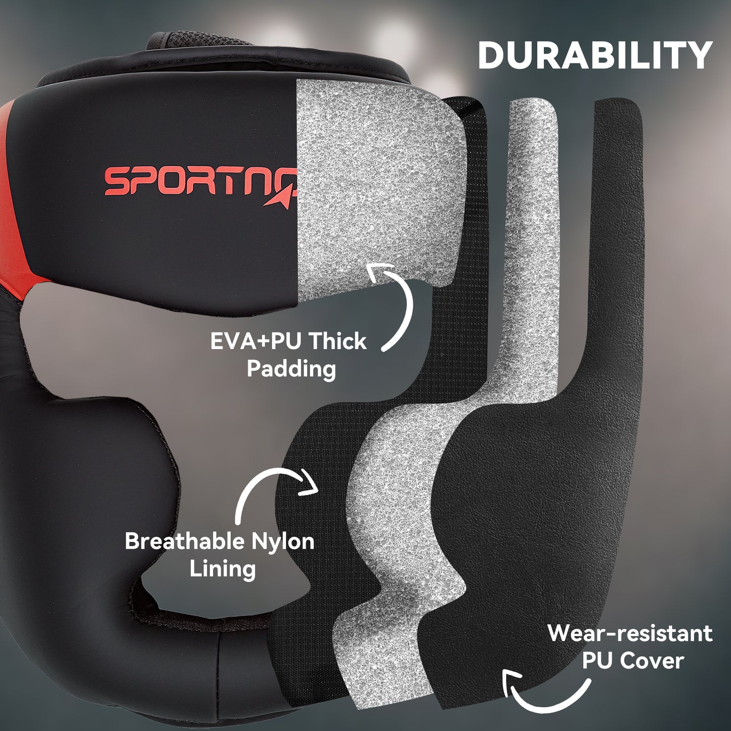 SPORTNOW Boxing Headguard, Adjustable Full Face Protection, Martial Arts, Red