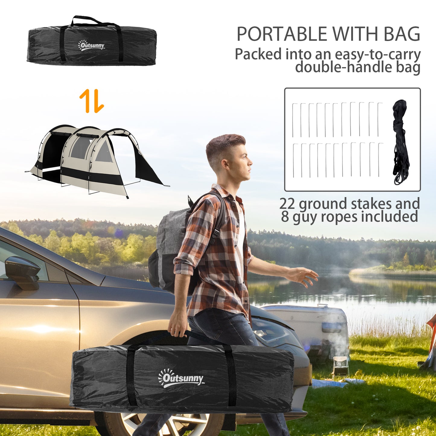 Outsunny Blackout Camping Tent for 4-5 Person Khaki