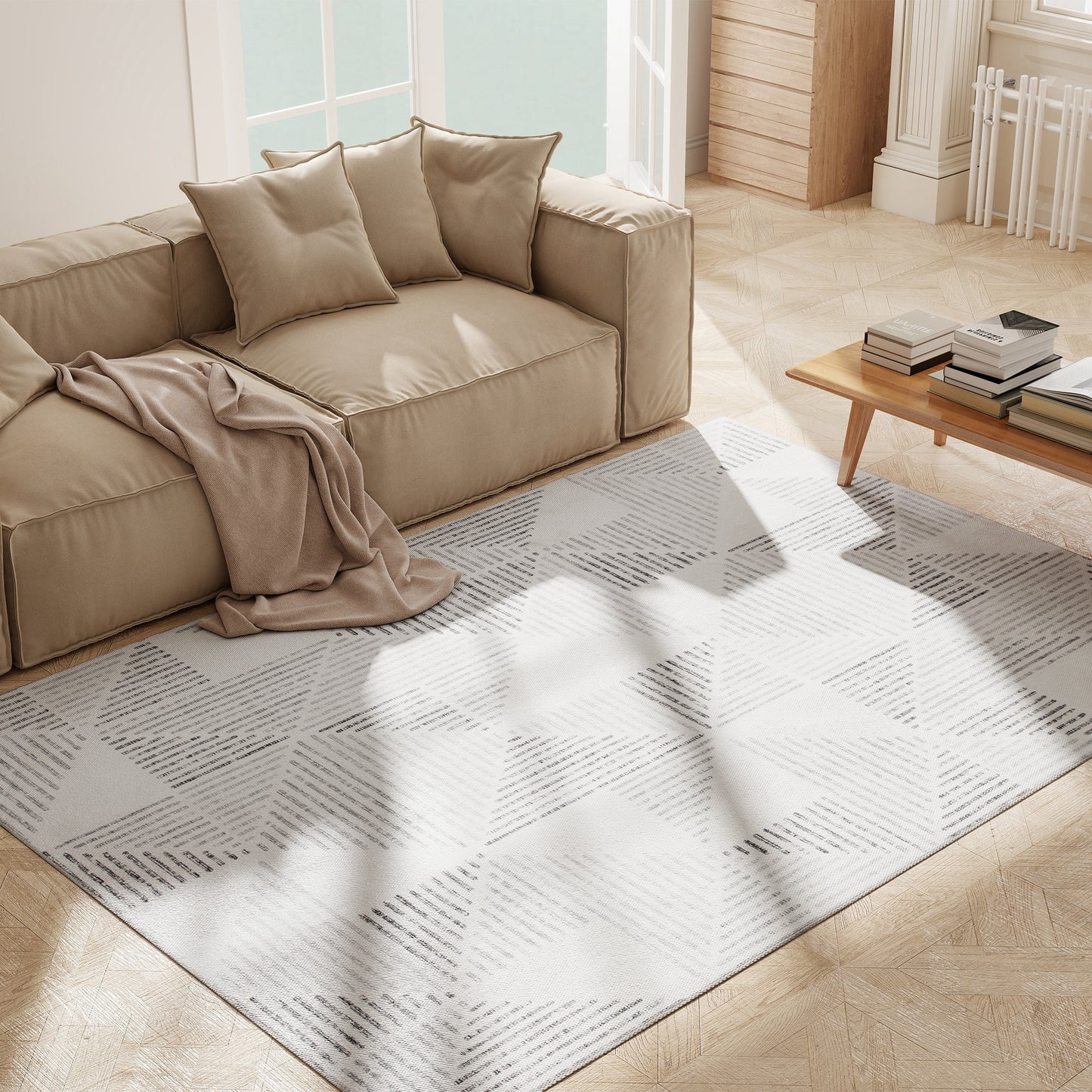 HOMCOM Modern Area Rug, Geometric Non-Slip Washable Soft Floor Carpet for Living Room, Bedroom, Dining Room, 230x160 cm, Grey