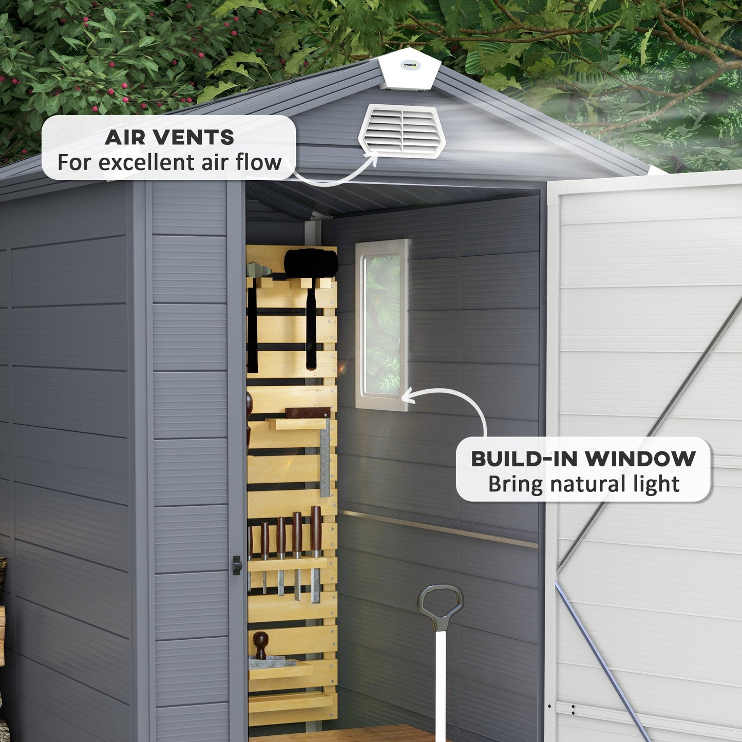 Outsunny 4 x 6ft Garden Shed with Lockable Door - Grey