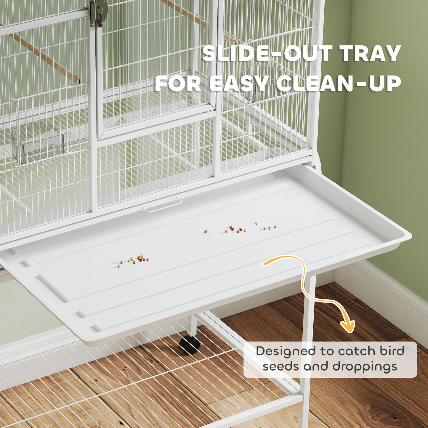 PawHut Large Bird Cage Budgie Cage with Stand, Storage Shelf, Wood Perch for Parrot, 81 x 48 x 162.5 cm, White