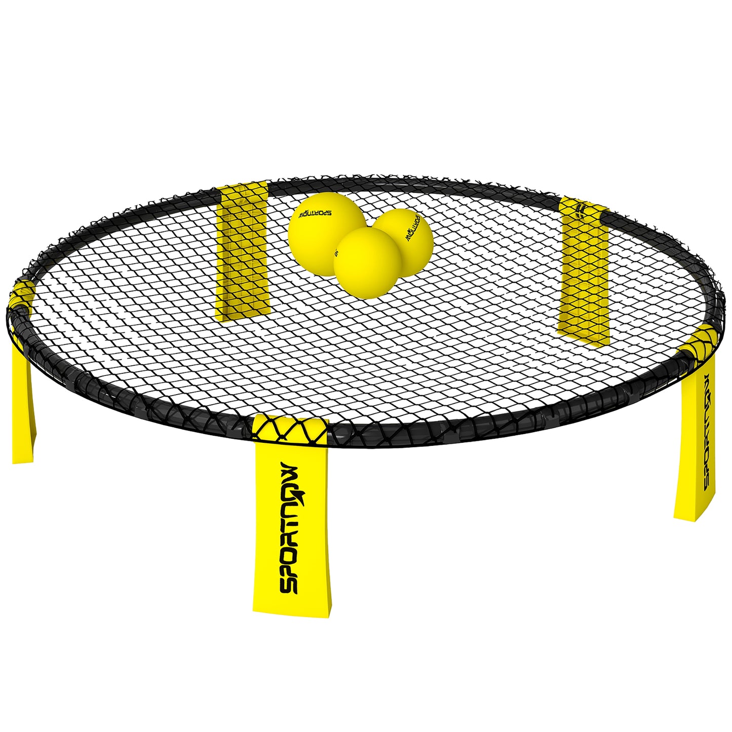 SPORTNOW Spike Ball Set, Mini Beach Games Set with Net, 3 Balls and Ball Pump, Portable with Carrying Bag for Outdoor Team Sports, Yellow
