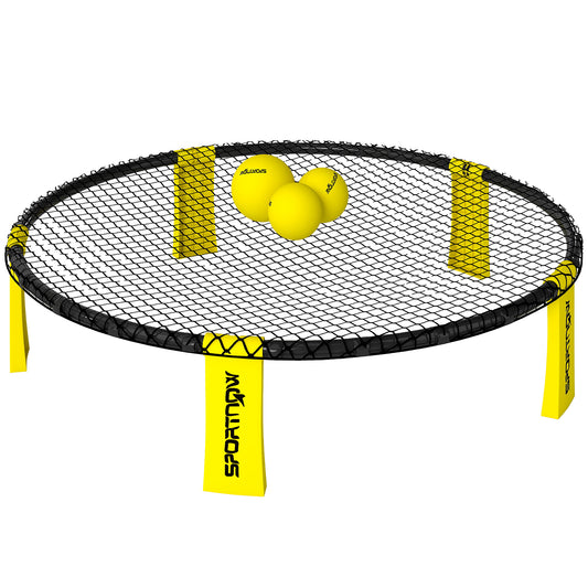 SPORTNOW Spike Ball Set, Mini Beach Games Set with Net, 3 Balls and Ball Pump, Portable with Carrying Bag for Outdoor Team Sports, Yellow
