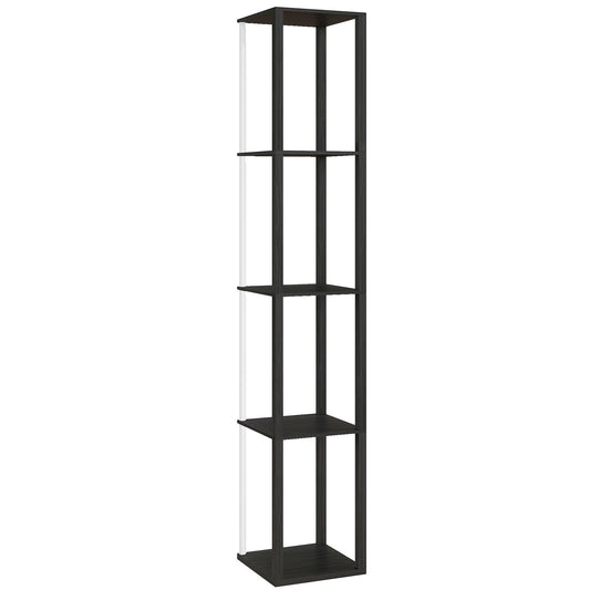 HOMCOM RGB LED Floor Lamp with Shelves, Modern Dimmable Standing Lamp, Remote Control, Adjustable Brightness & Speed, Black
