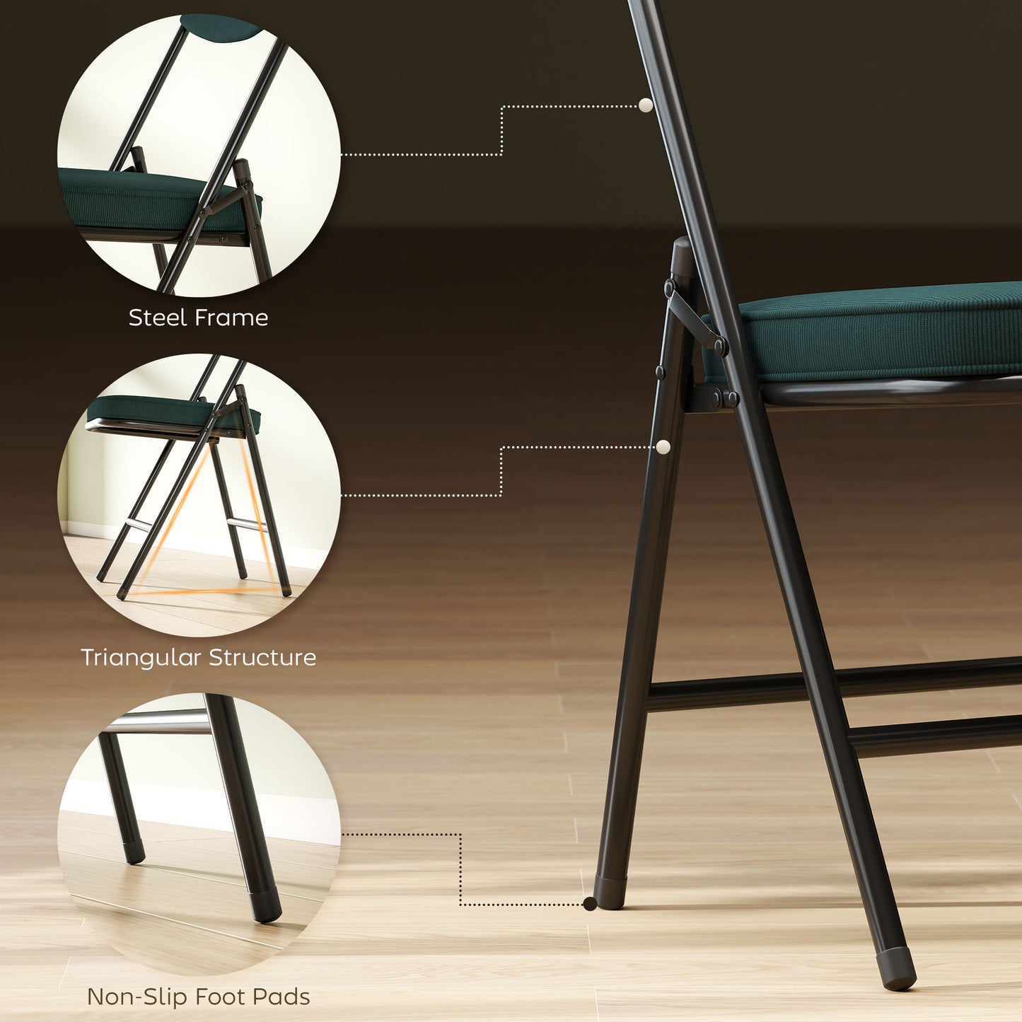 HOMCOM Set of Four Folding Corduroy Seat Chairs - Blue