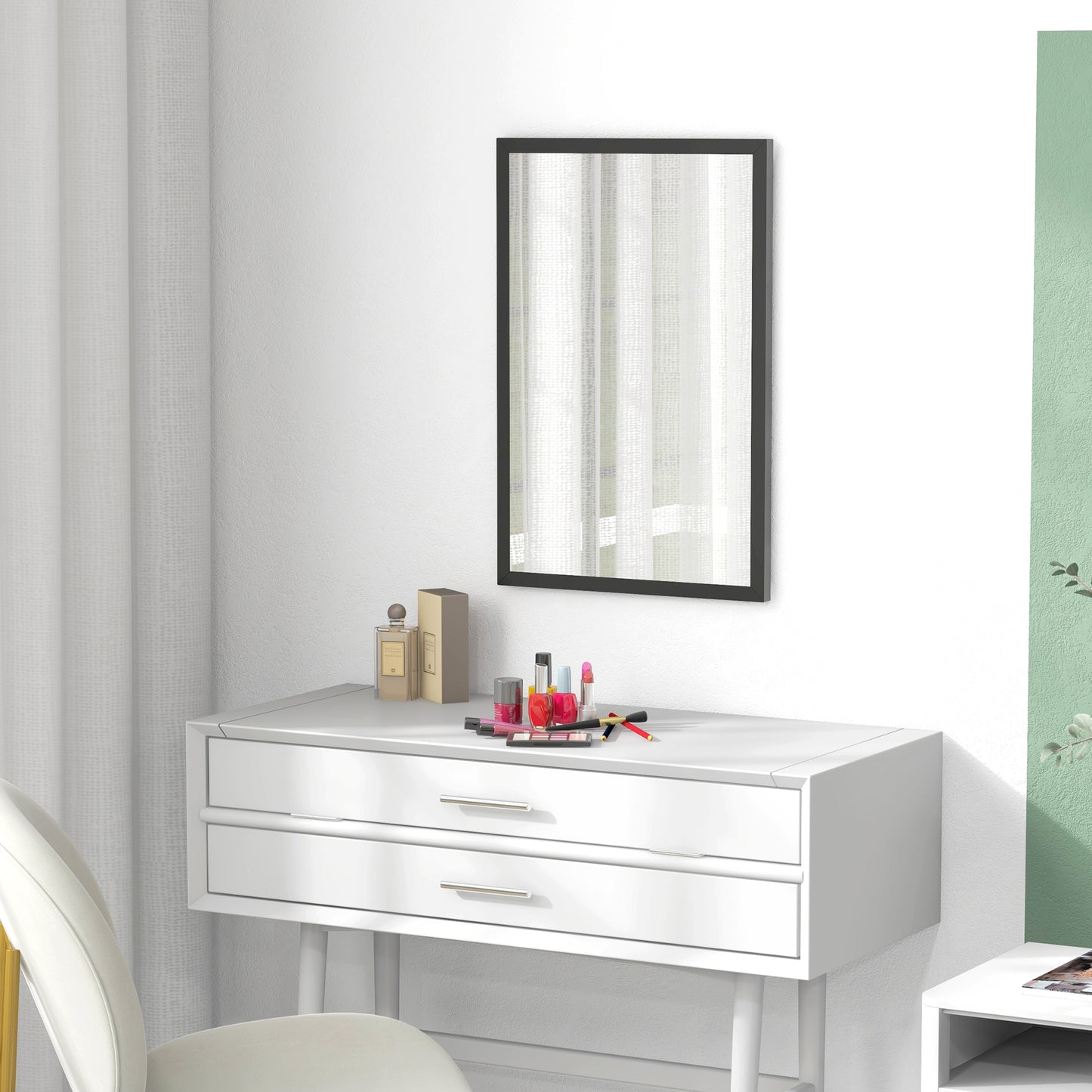 HOMCOM Wall Bathroom Mirror 60 x 40 cm Wall-Mounted Mirror for Living Room Bedroom Hallway Black