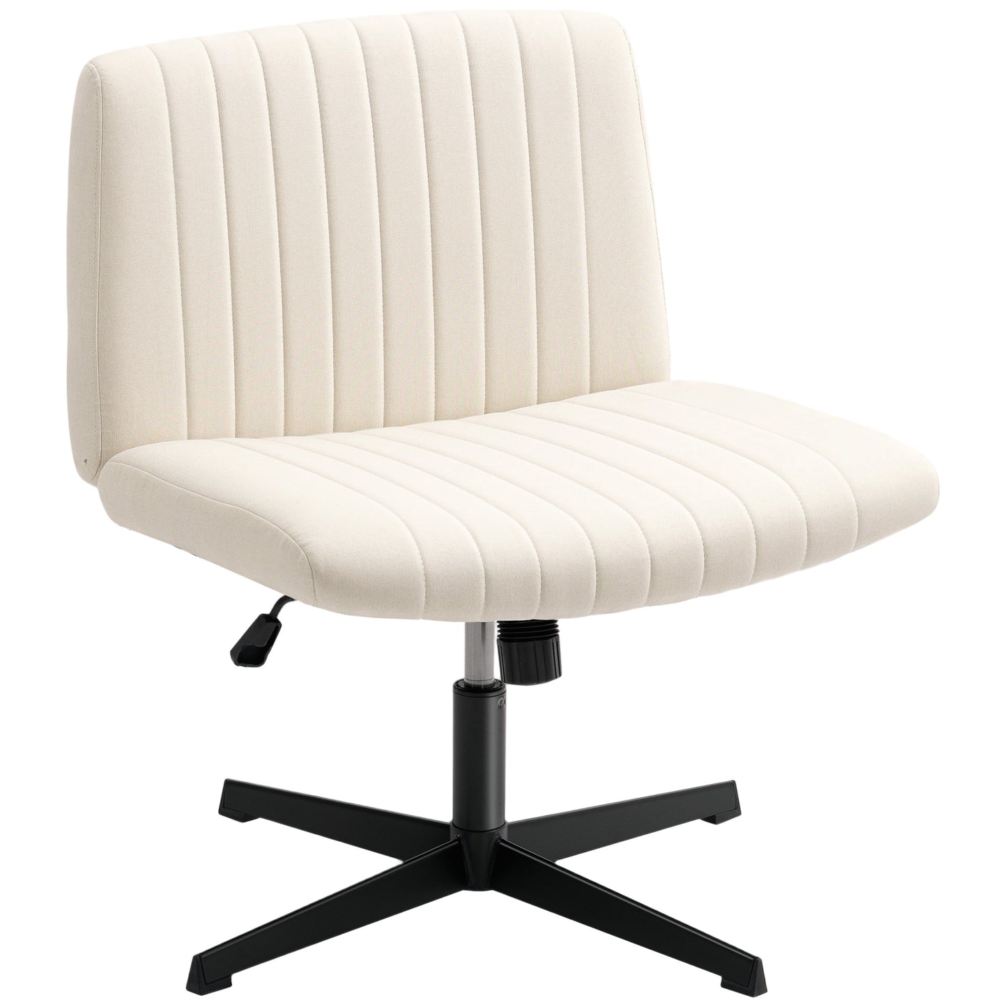 HOMCOM Armless Office Chair, Linen Fabric, Criss Cross Legs, Wide Seat, Thick Padding, Tilt, Adjustable Swivel for Home, Cream