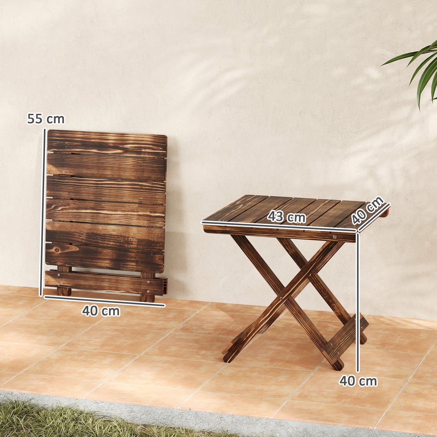 Outsunny Fir Wood Folding Coffee Table, Lightweight Small Garden Table, Portable Folding Side Table for Balcony
