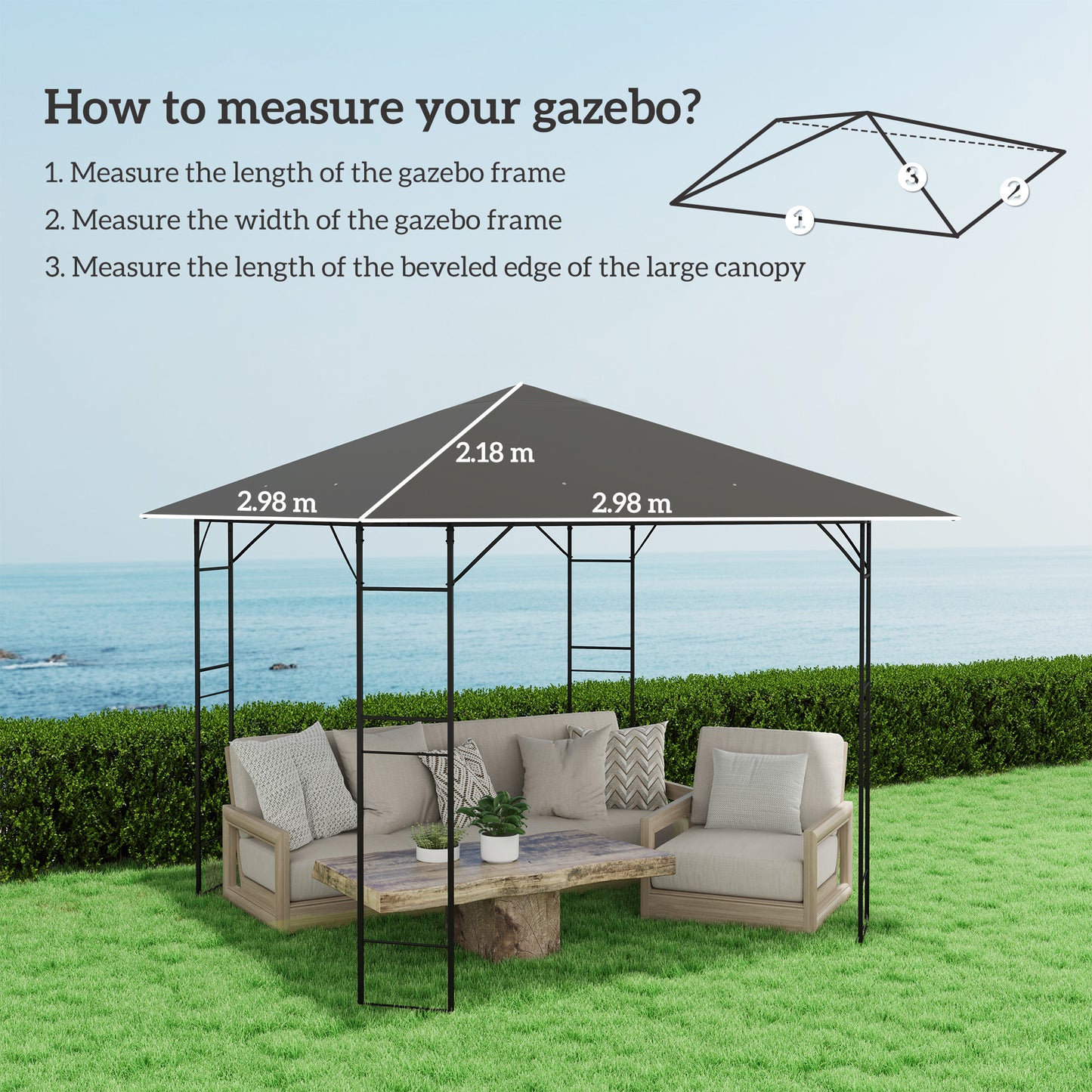 Outsunny 3 x 3(m) Gazebo Canopy Replacement Cover TOP COVER ONLY, Grey