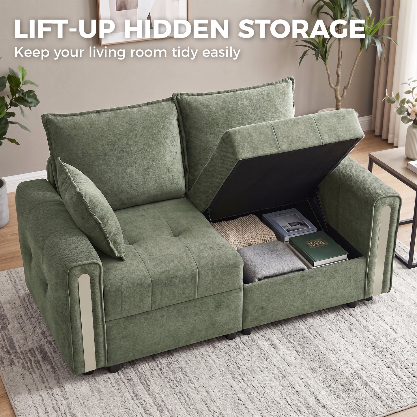HOMCOM 2 Seater Sofa with Lift-Up Storage, 168 cm Comfy Velvet Small Couch with Wide Deep Seat, Dark Green