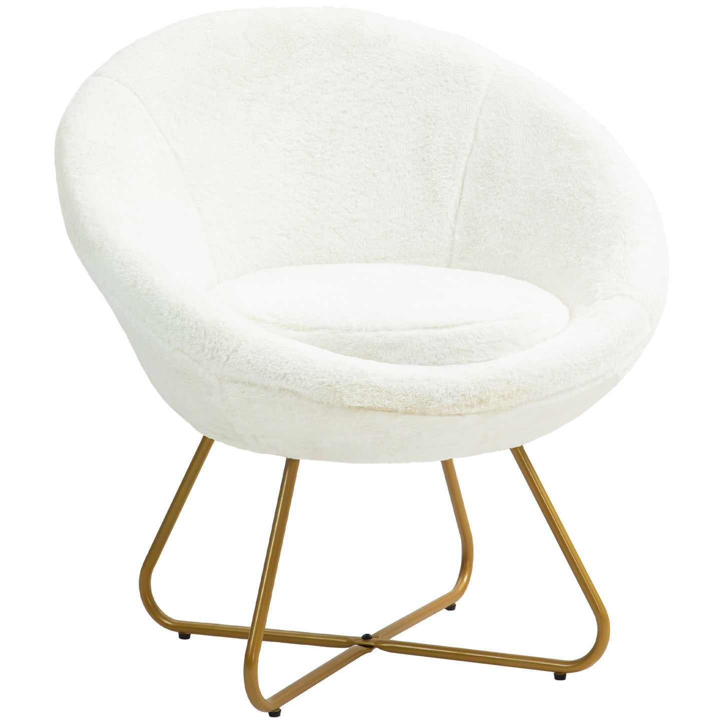 HOMCOM Faux Fur Accent Chair with Golden Legs, Upholstered Seat Cushion, White