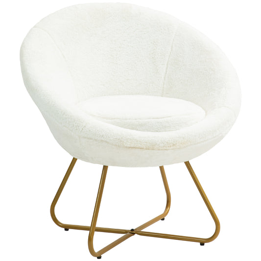 HOMCOM Faux Fur Accent Chair with Golden Legs, Upholstered Seat Cushion, White