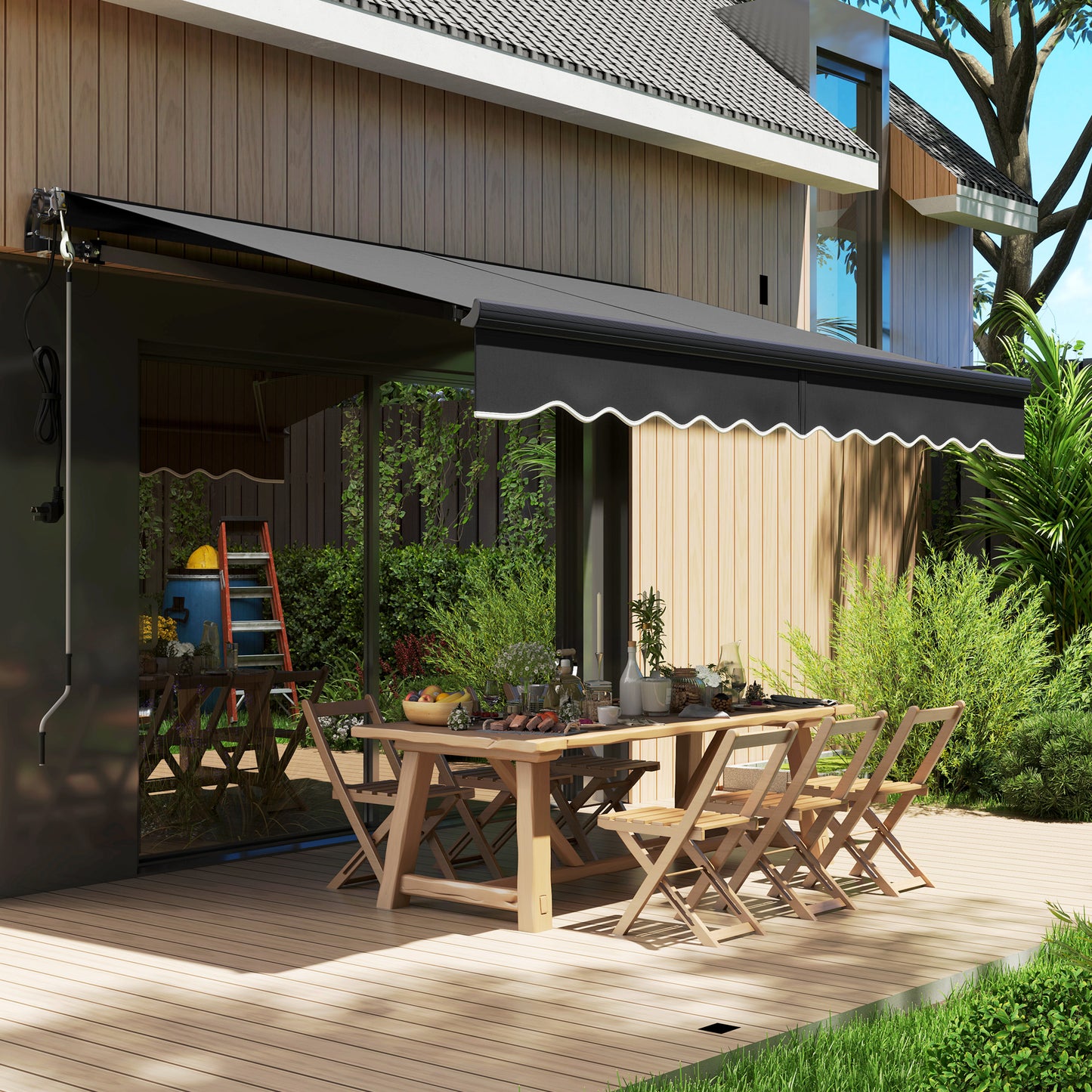 Outsunny Electric Awning, Remote Control, 3x2.5m, Aluminum Frame, DIY Retractable UV30+ Sun Shade Canopy for Patio/Garden, Dark Grey