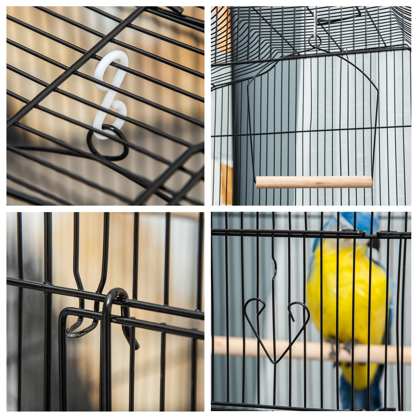 PawHut Large Metal Bird Cage with Stand, Perches, Food Bowls, Swing, for Budgies, Parakeets, Black