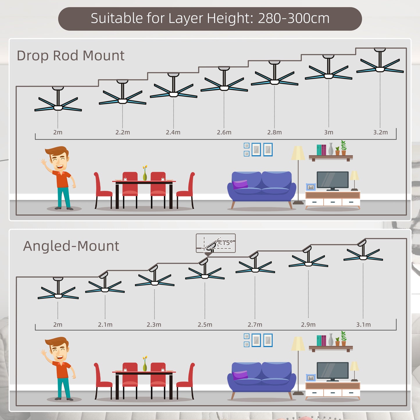 HOMCOM 132cm LED Ceiling Fan with Remote - Silver/Beech