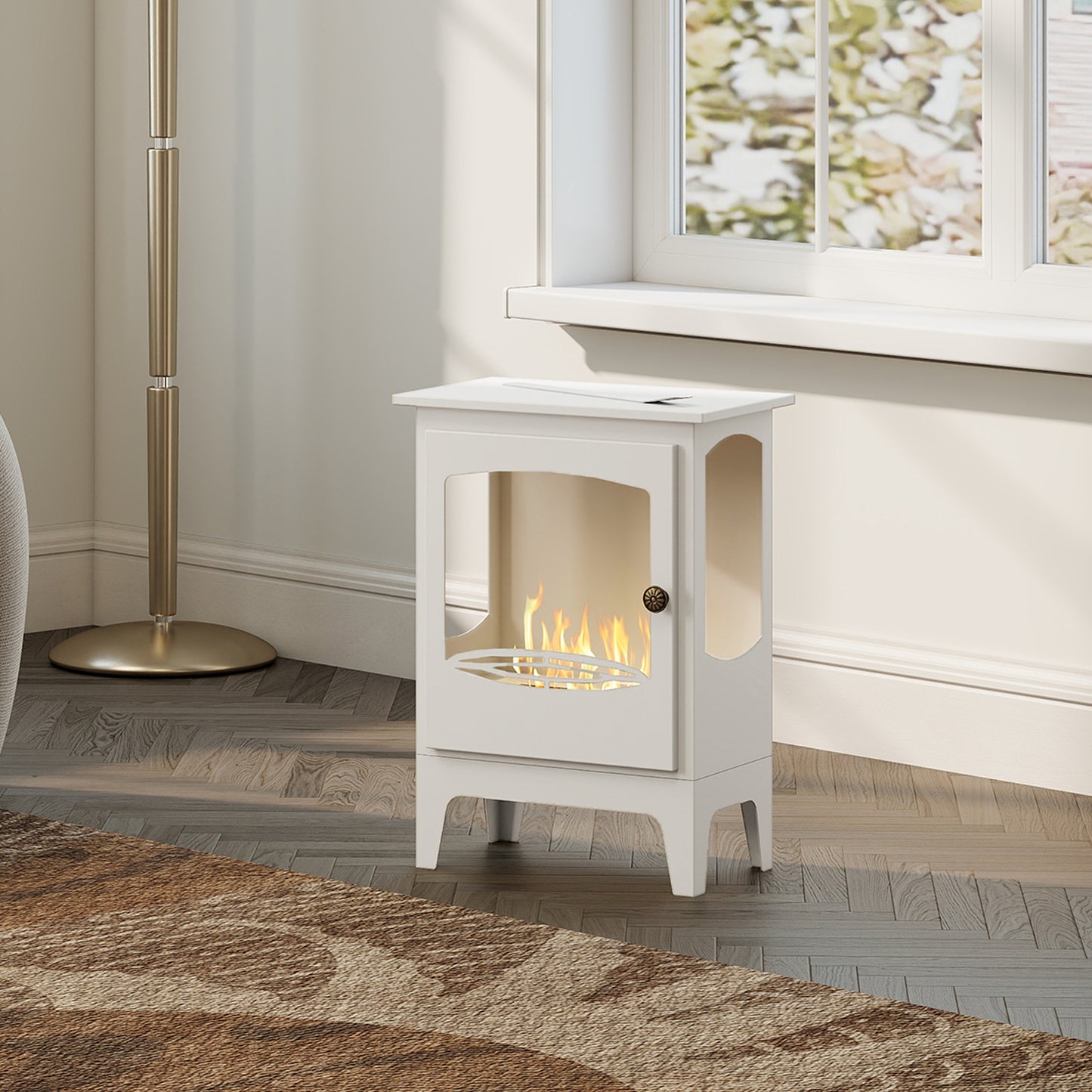 HOMCOM Freestanding Ethanol Fireplace, Steel Bioethanol Fireplace with 1.2L Tank, Stainless Steel Snuffer, 3 Hour Burn Time, White