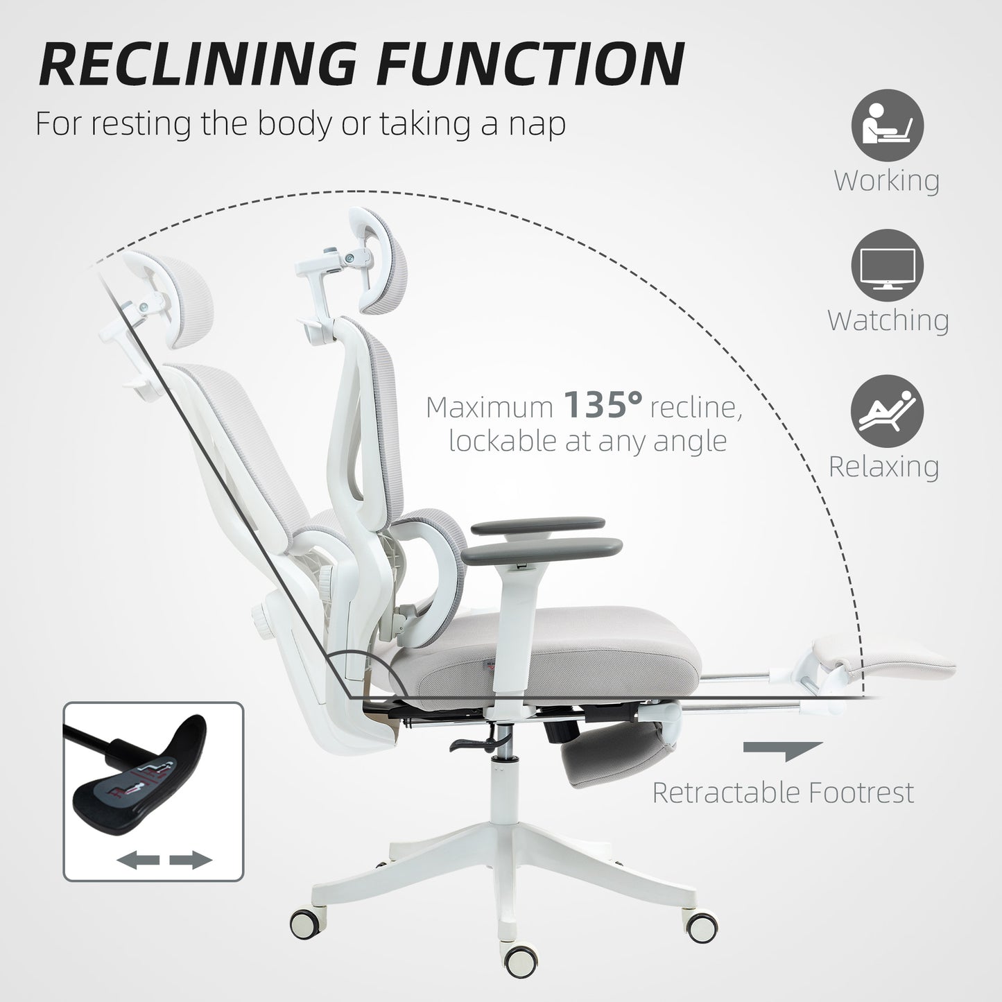 HOMCOM Executive Office Chair Adjustable Lumbar Support Grey