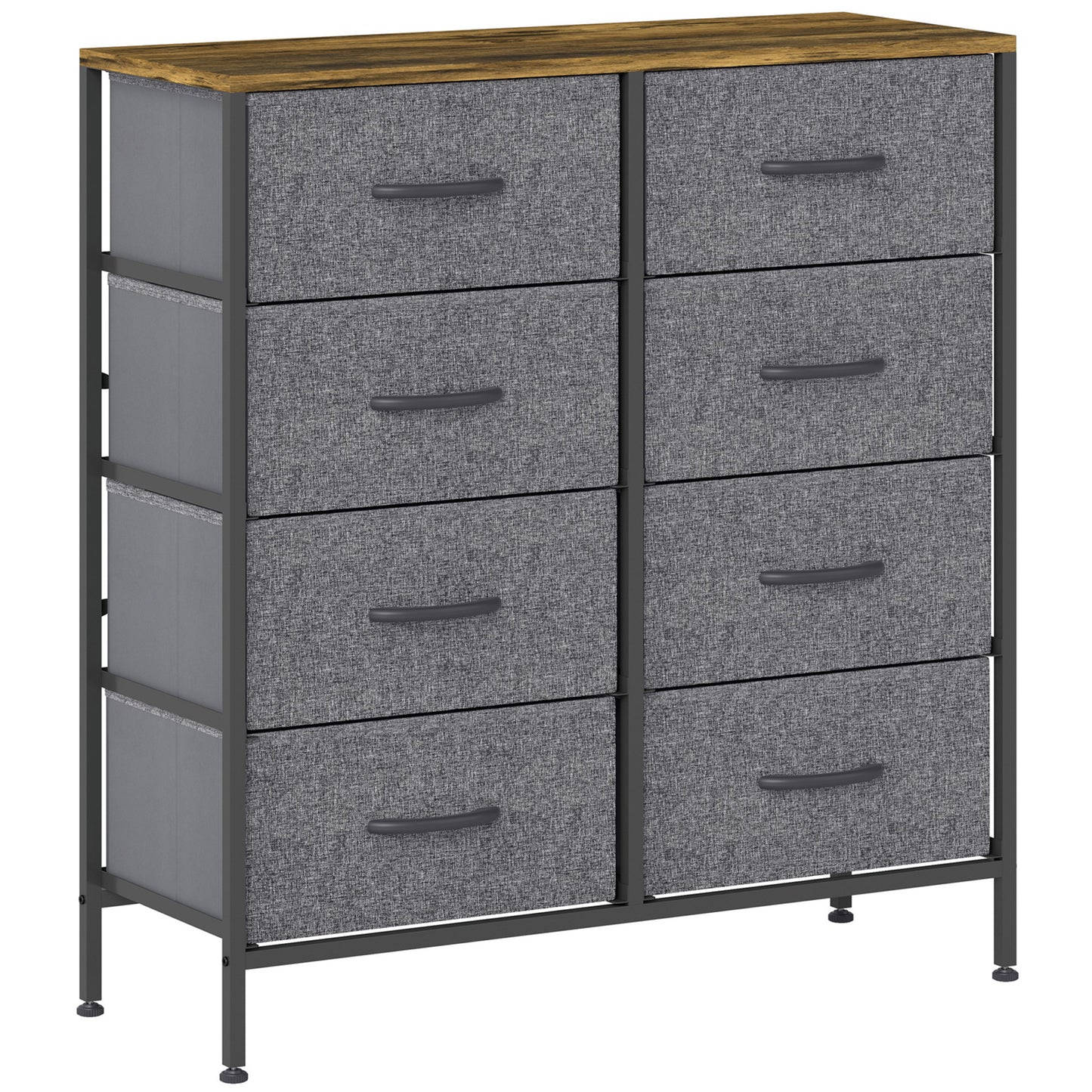 HOMCOM Chest of Drawers, Industrial Dresser with 8 Fabric Drawers, Steel Frame, Wooden Top for Bedroom, Nursery, Hallway, Rustic Brown and Grey