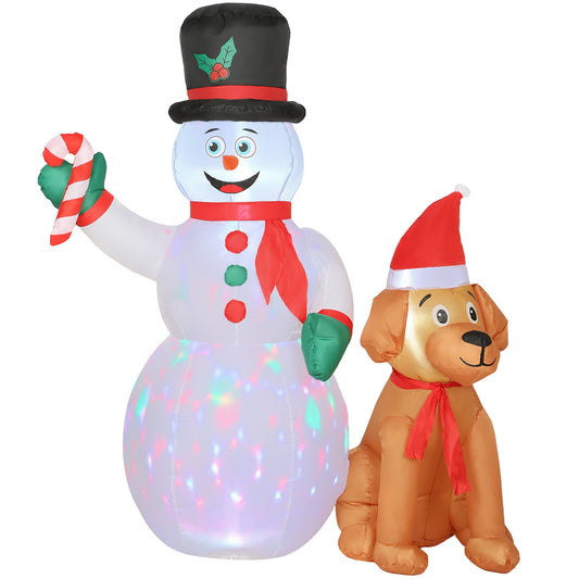 Outsunny 6FT Christmas Inflatables Snowman & Dog with LED & Flashing Lights, Blow Up Decoration for Indoor Outdoor Decor, Garden, Multicolor.