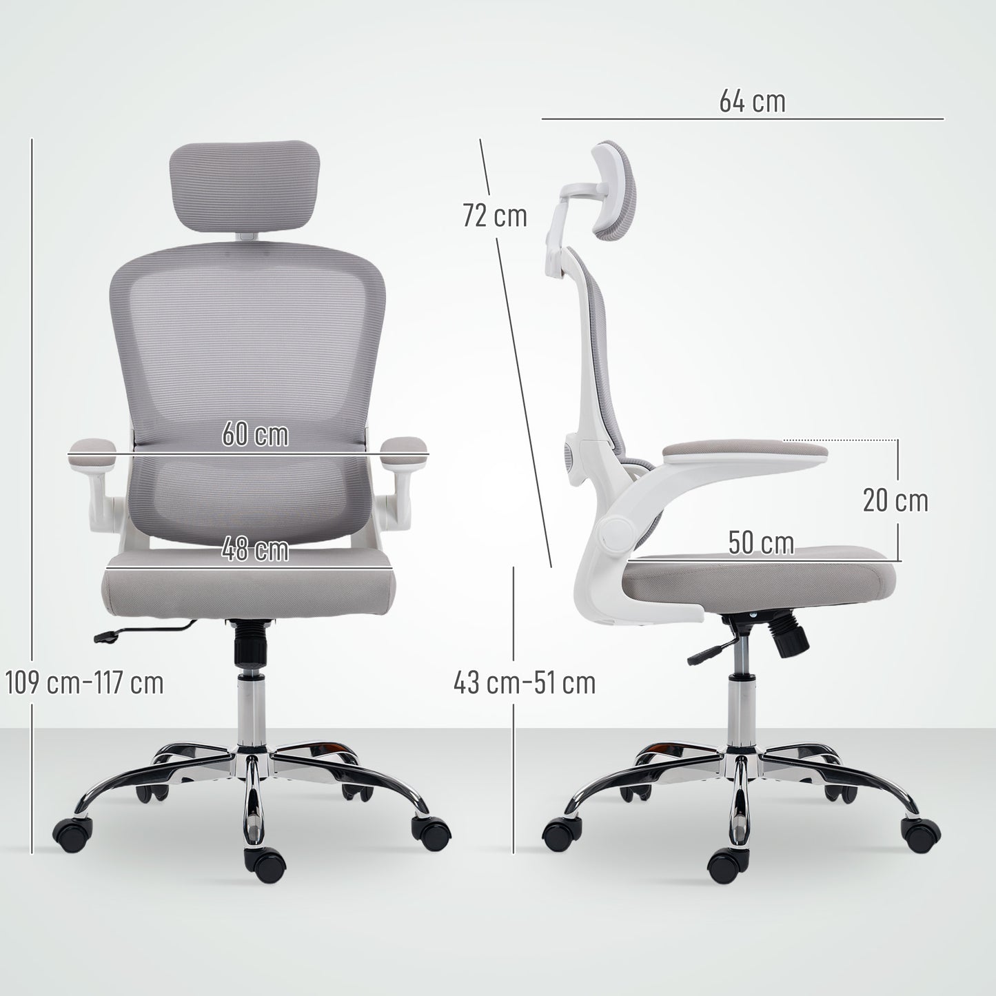 HOMCOM Mesh Back Office Chair, with Lumbar Support - Grey