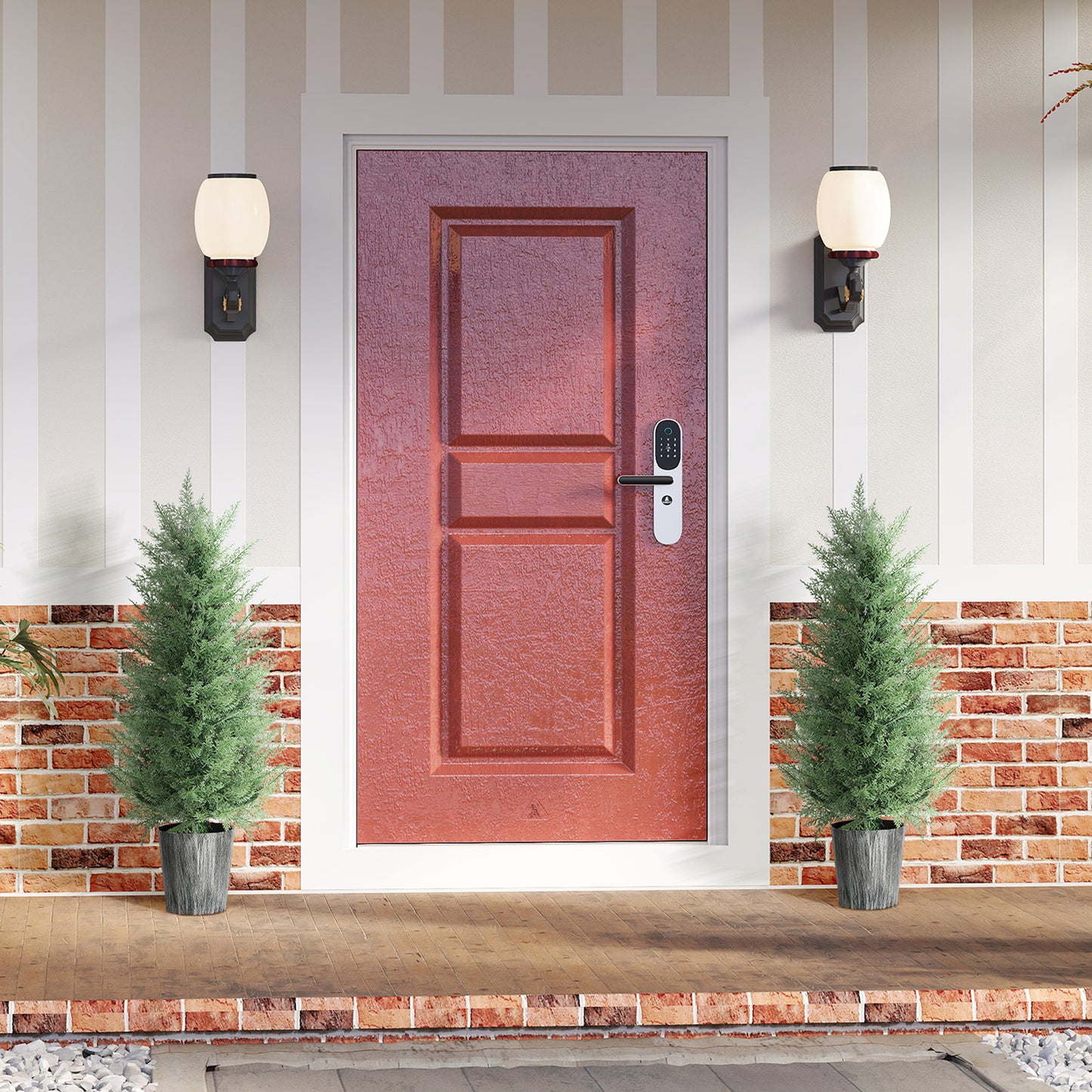 HOMCOM Set of 2 90cm Artificial Cypress Trees, UV Resistant with Decorative Pot, Fake Plants for Indoor/Outdoor Decor, Green