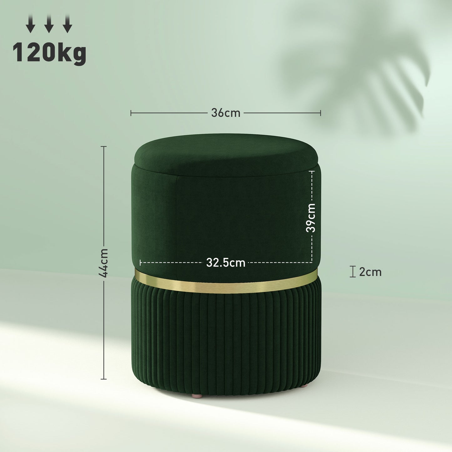 HOMCOM Velvet-Feel Storage Ottoman - Green