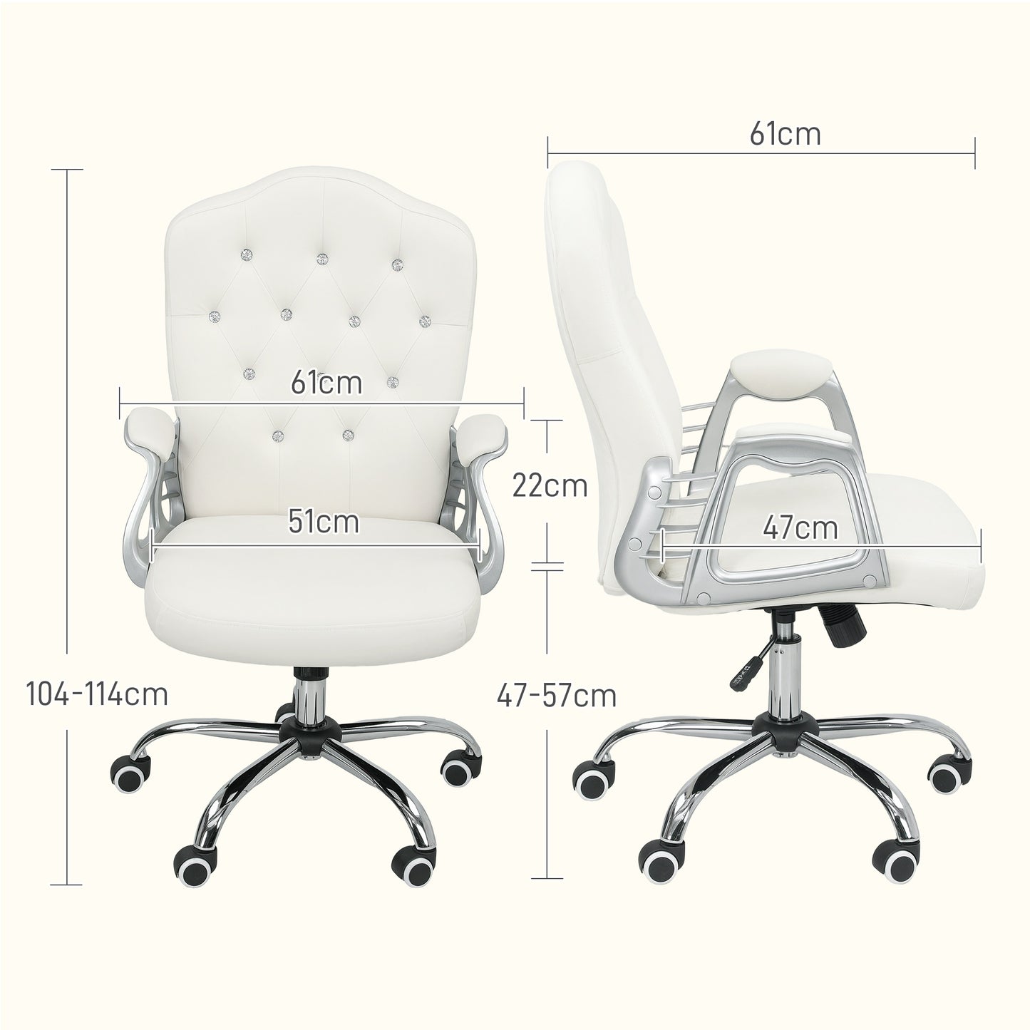 Vinsetto Velvet-Feel Work Chair, with Diamante Back - Cream