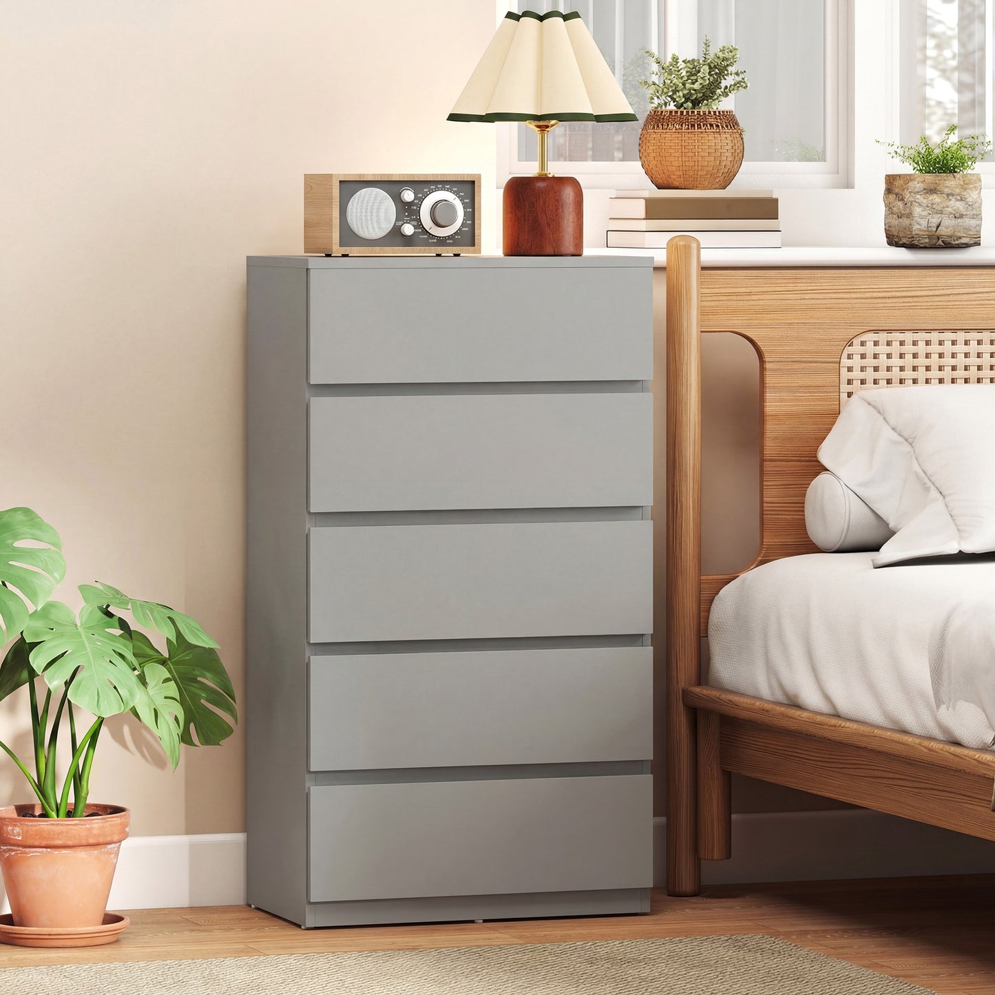 HOMCOM Chest of Drawers, 5-Drawer Storage Cabinets, Modern Dresser, Storage Drawer for Bedroom